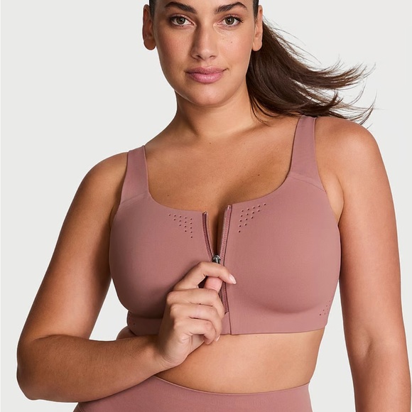 Women's Zip-Front Sports Bra in Mauve - Picture 1 of 4